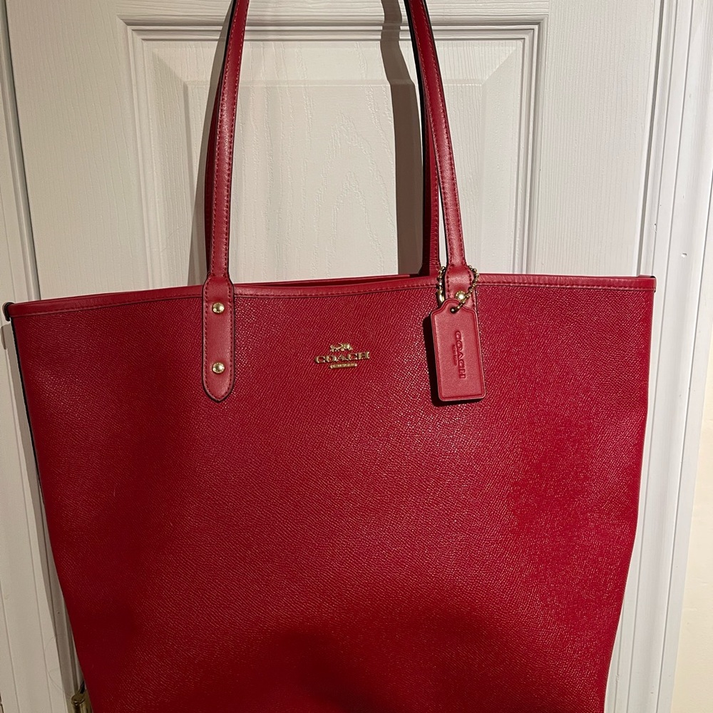 Coach Cherry Red Leather Reversible Tote